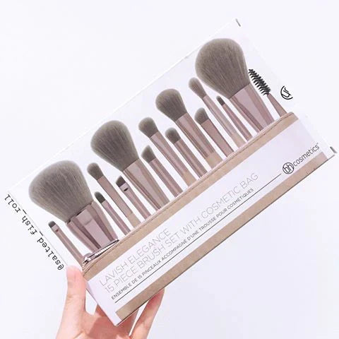 BH Cosmetics Lavish 15-Pc Makeup Brush Set + Bag – Blend, Sculpt & Define Like a Pro