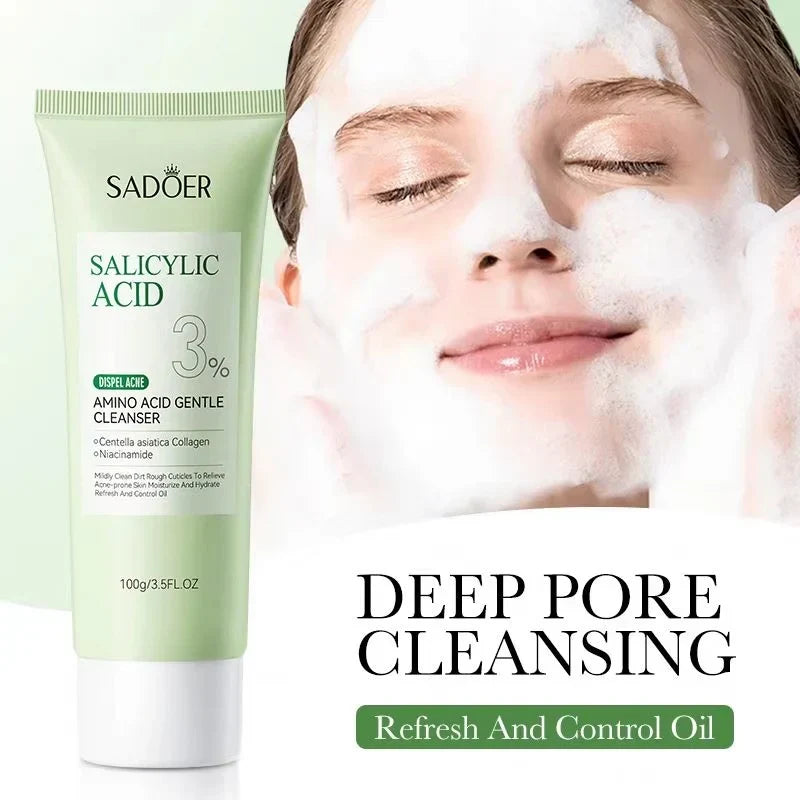 SADOER 3% Salicylic Acid Amino Acid Gentle Cleanser – Clear Pores, Fight Acne & Soothe Skin