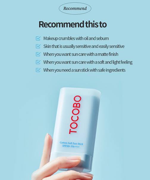 TOCOBO Cotton Soft Sun Stick SPF50+ PA++++ – Smooth, Matte & Effortless Protection